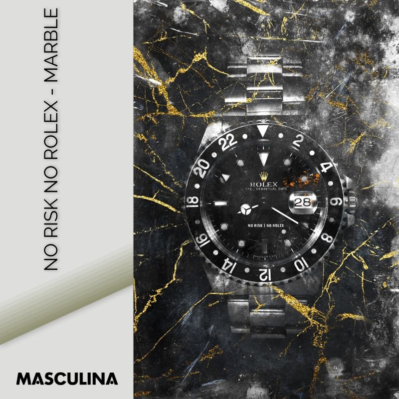NO RISK NO ROLEX - MARBLE*Dibond*40x60 cm*Dibond*Kunstwerk*Masculina.nl