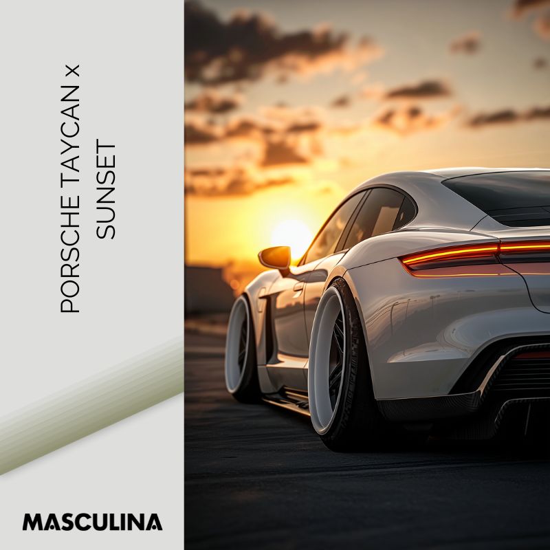 PORSCHE TAYCAN x SUNSET*Dibond*40x60*Dibond*Kunstwerk*Masculina.nl