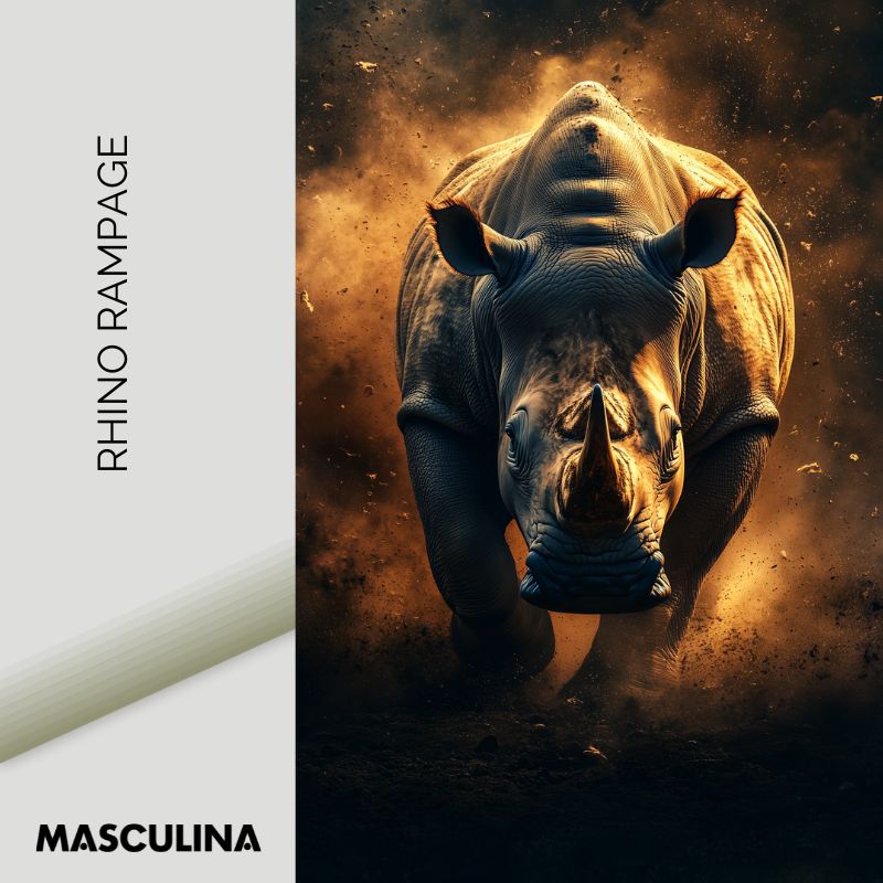 RHINO RAMPAGE*Dibond*40x60*Dibond*Kunstwerk*Masculina.nl