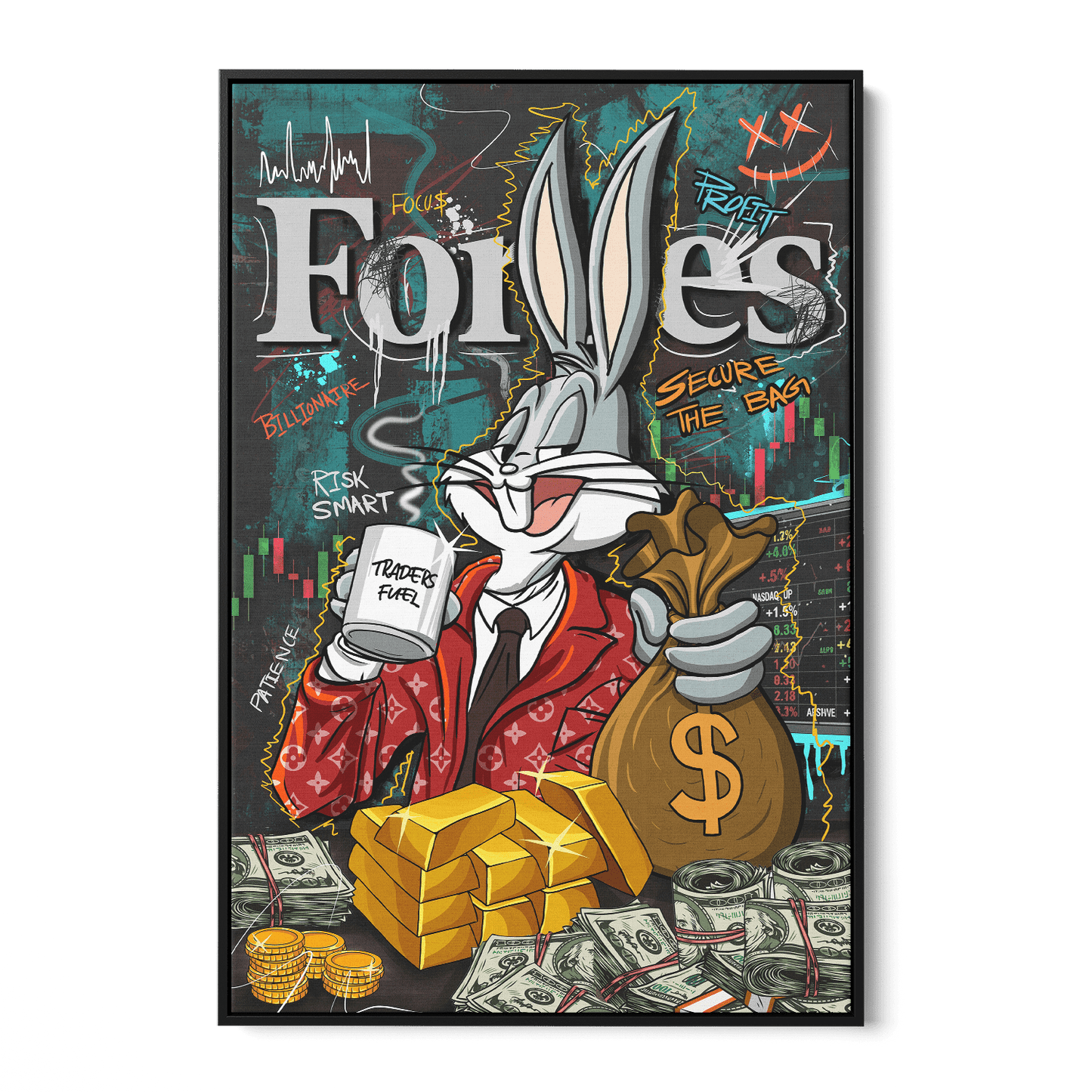 BILLIONAIRE BUNNY*Canvas*40x60 cm*Baklijst*Kunstwerk*Masculina.nl