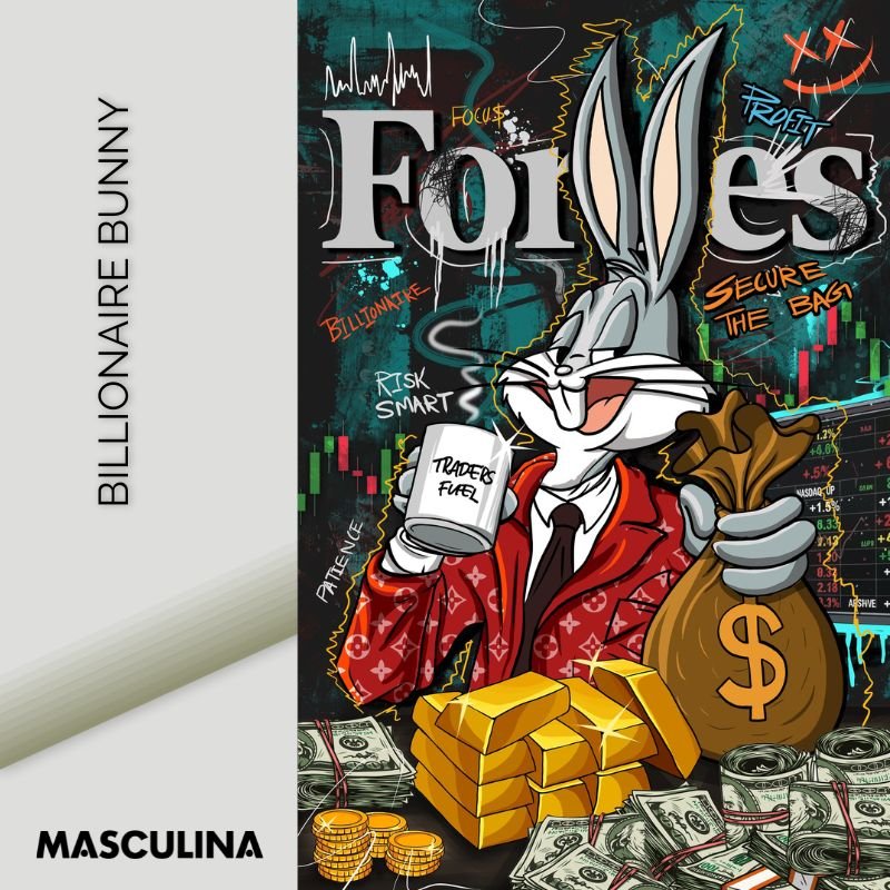 BILLIONAIRE BUNNY*Canvas*40x60 cm*Baklijst*Kunstwerk*Masculina.nl