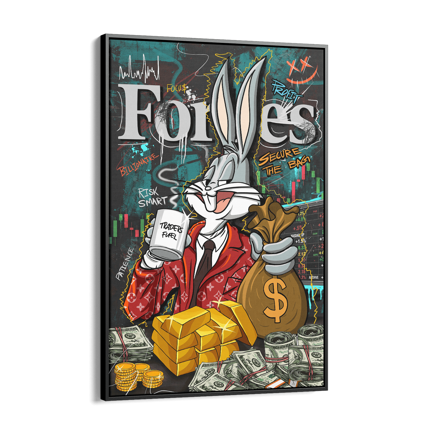 BILLIONAIRE BUNNY*Canvas*40x60 cm*Baklijst*Kunstwerk*Masculina.nl