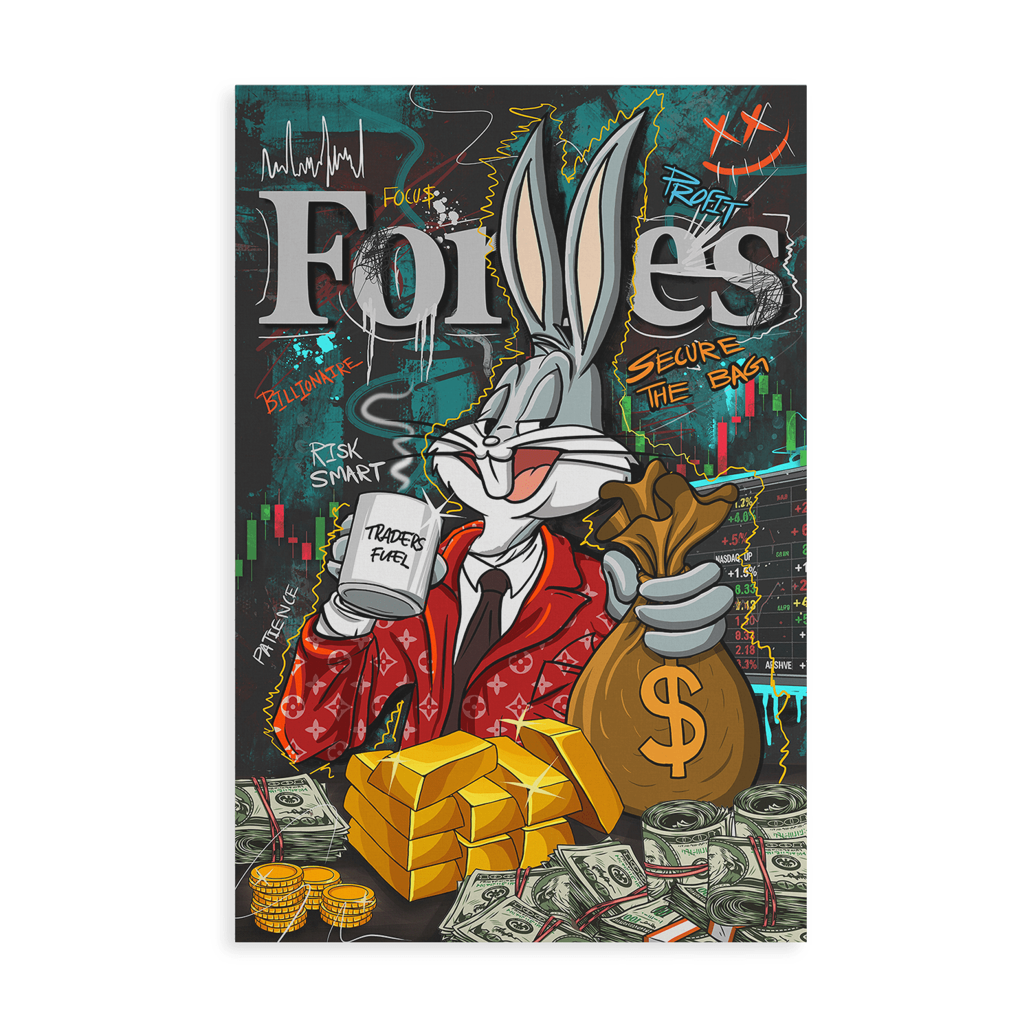 BILLIONAIRE BUNNY*Canvas*40x60 cm*Canvas*Kunstwerk*Masculina.nl