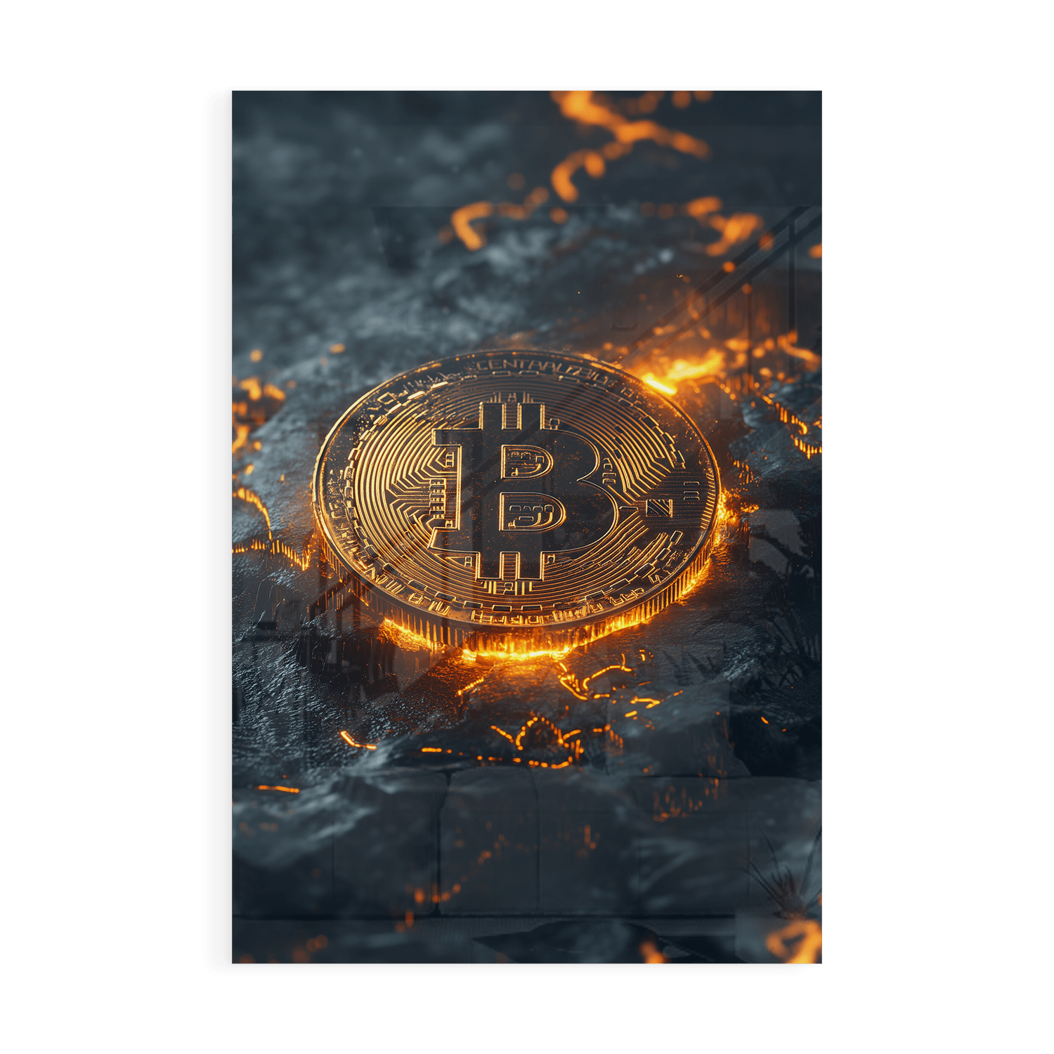 BITCOIN x VOLCANO ROCK*Plexiglas*40x60*Plexiglas*Kunstwerk*Masculina.nl