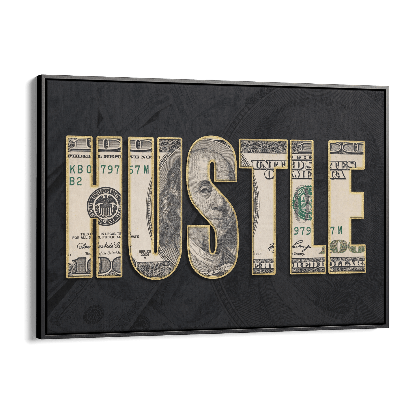 DOLLAR - HUSTLE*Canvas*60x40*Baklijst*Kunstwerk*Masculina.nl