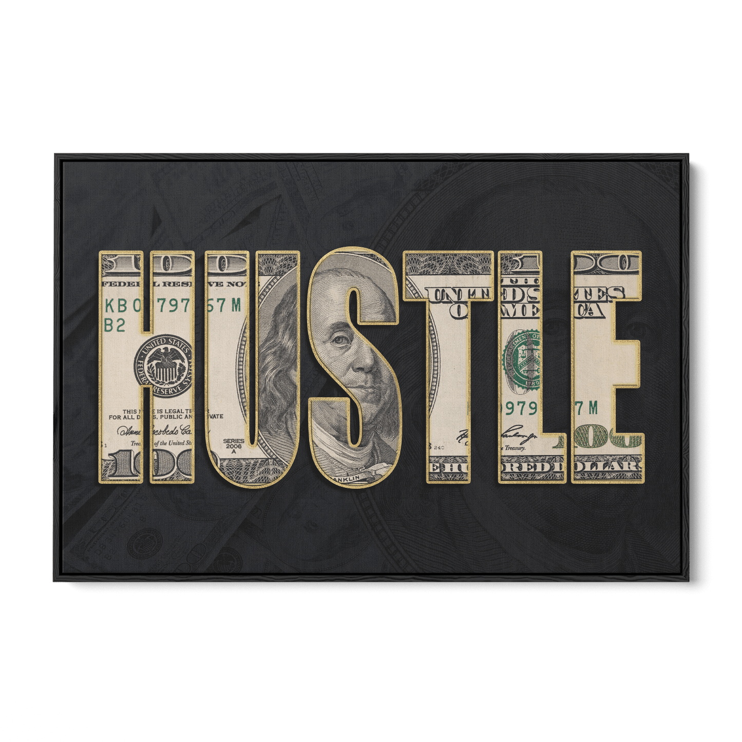 DOLLAR - HUSTLE*Canvas*60x40*Baklijst*Kunstwerk*Masculina.nl