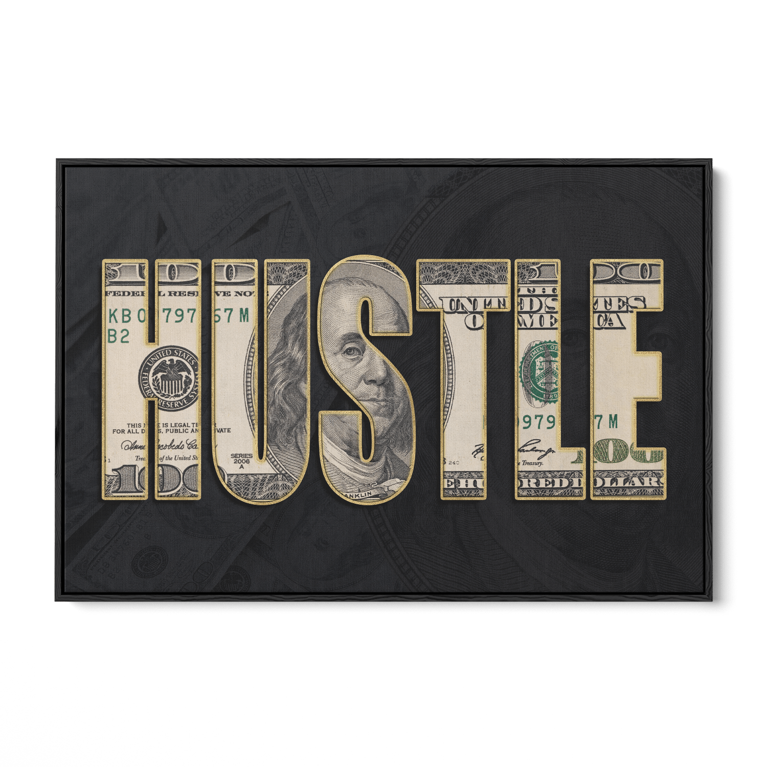 DOLLAR - HUSTLE*Canvas*60x40*Baklijst*Kunstwerk*Masculina.nl