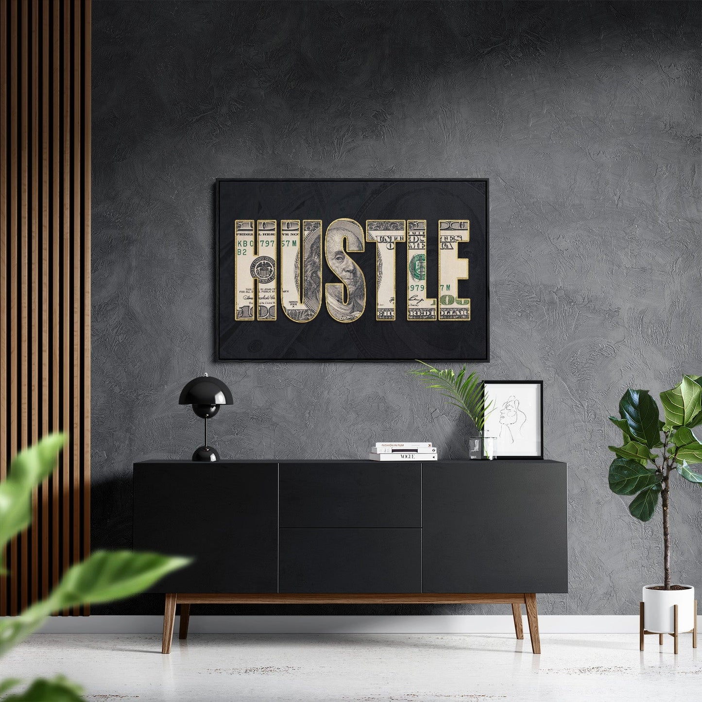 DOLLAR - HUSTLE*Canvas*60x40*Baklijst*Kunstwerk*Masculina.nl