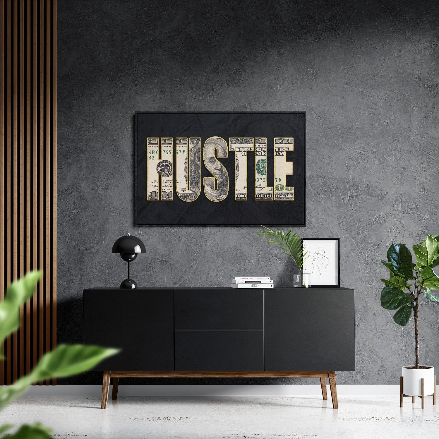 DOLLAR - HUSTLE*Canvas*60x40*Baklijst*Kunstwerk*Masculina.nl
