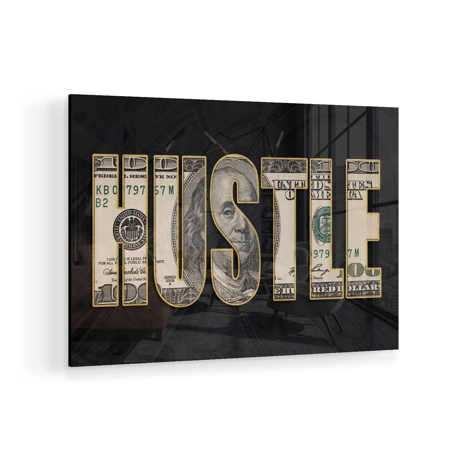 DOLLAR - HUSTLE*Plexiglas*60x40*Plexiglas*Kunstwerk*Masculina.nl