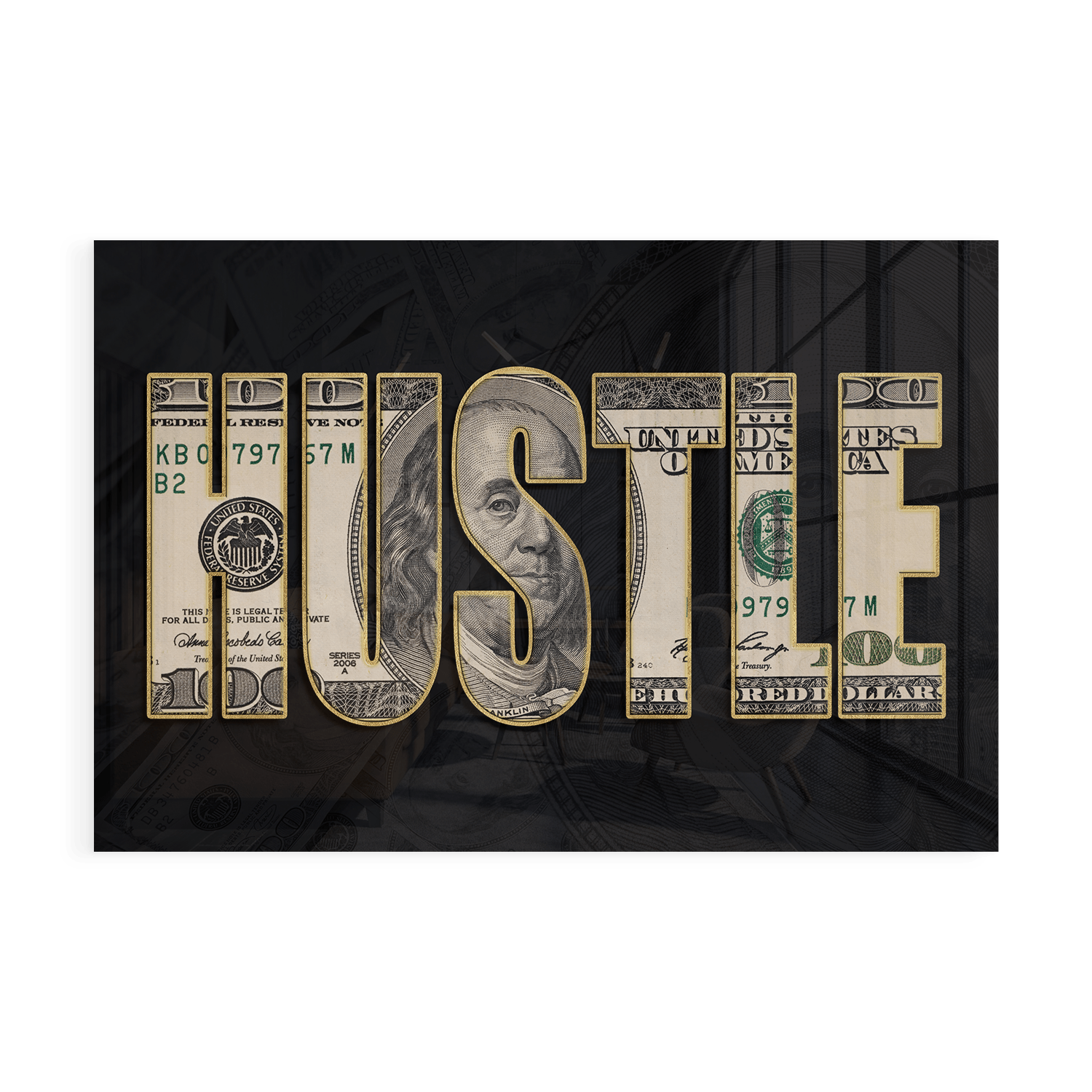 DOLLAR - HUSTLE*Plexiglas*60x40*Plexiglas*Kunstwerk*Masculina.nl