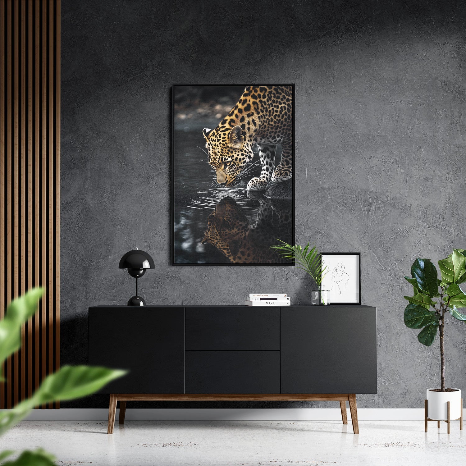 LEOPARD AT WATERSIDE*Canvas*40x60*Baklijst*Kunstwerk*Masculina.nl