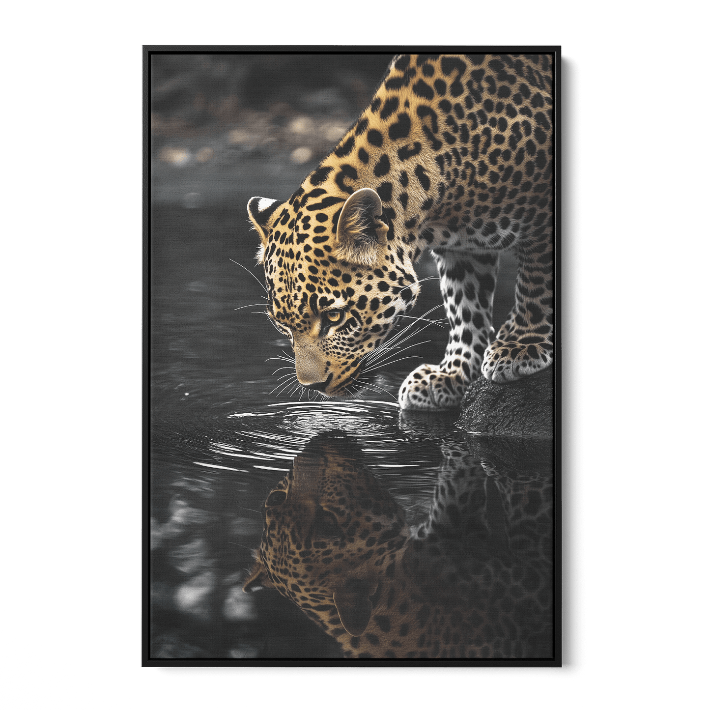 LEOPARD AT WATERSIDE*Canvas*40x60*Baklijst*Kunstwerk*Masculina.nl