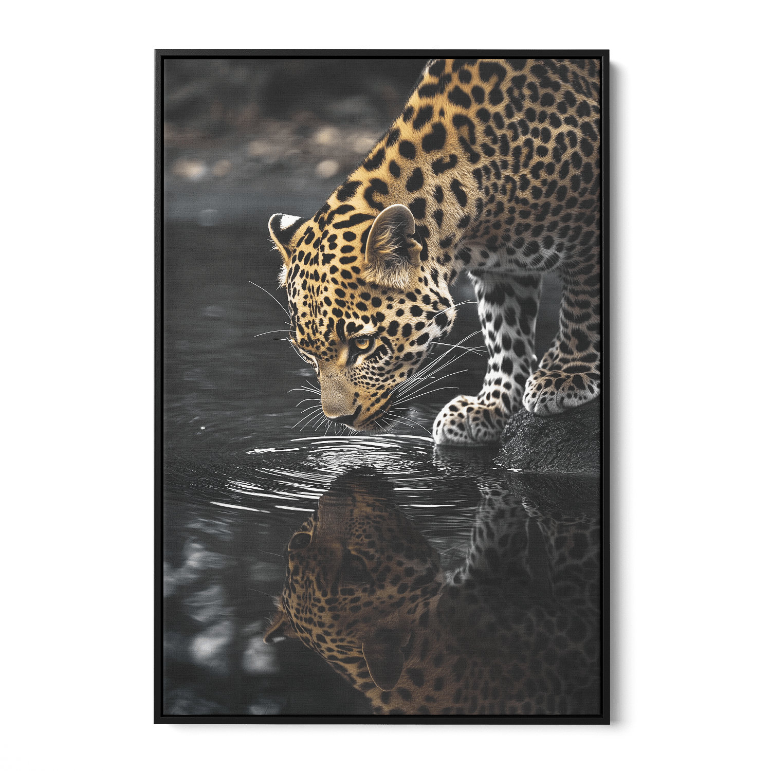 LEOPARD AT WATERSIDE*Canvas*40x60*Baklijst*Kunstwerk*Masculina.nl