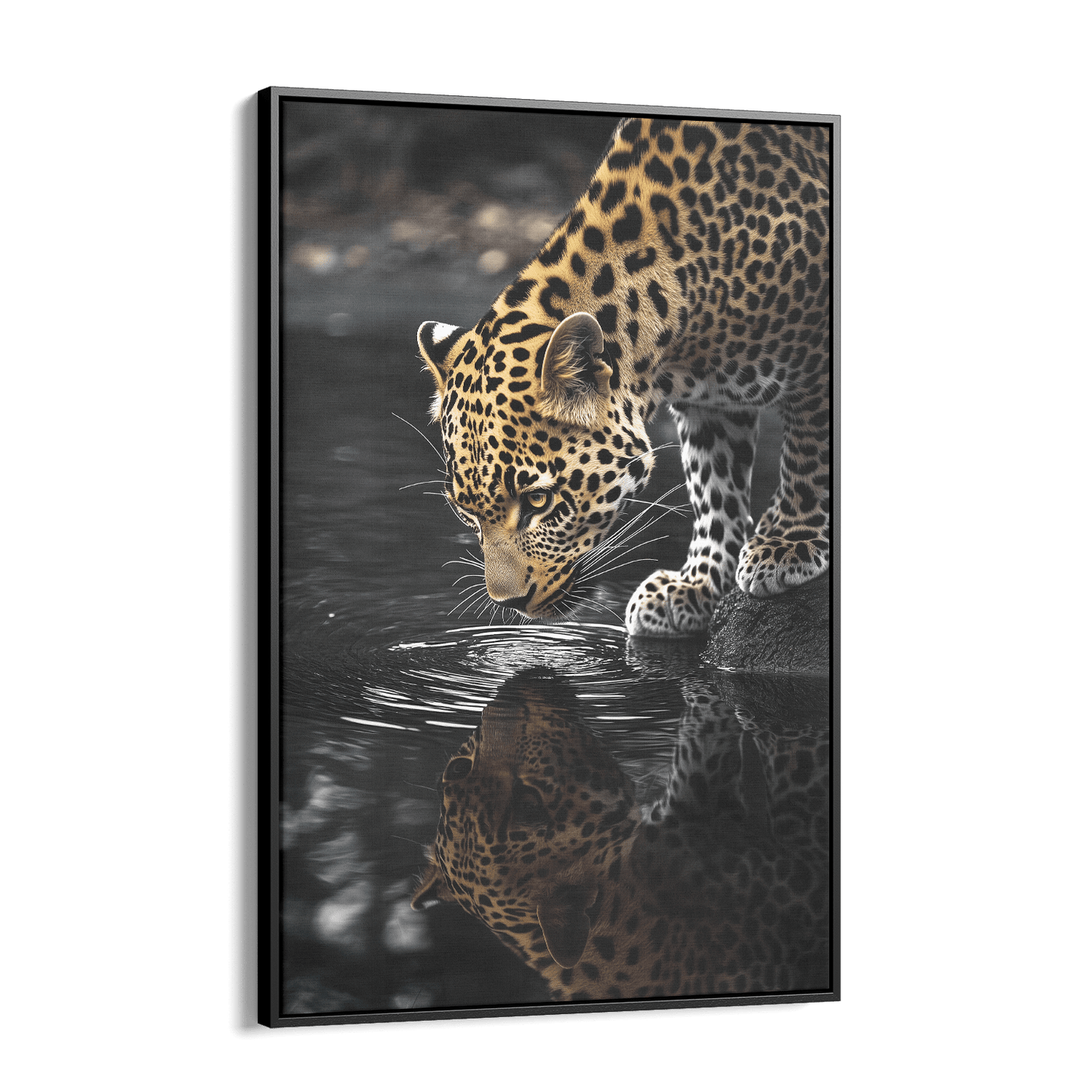 LEOPARD AT WATERSIDE*Canvas*40x60*Baklijst*Kunstwerk*Masculina.nl