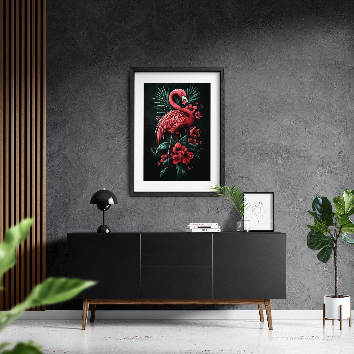 MIDNIGHT FLAMINGO*Papier*40x60*Papier*Kunstwerk*Masculina.nl