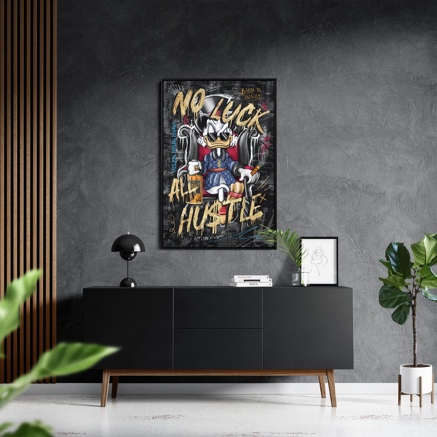 NO LUCK ALL HU$TLE*Canvas*40x60*Baklijst*Kunstwerk*Masculina.nl