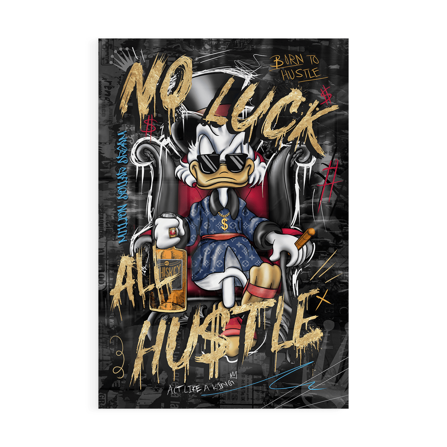 NO LUCK ALL HU$TLE*Plexiglas*40x60*Plexiglas*Kunstwerk*Masculina.nl