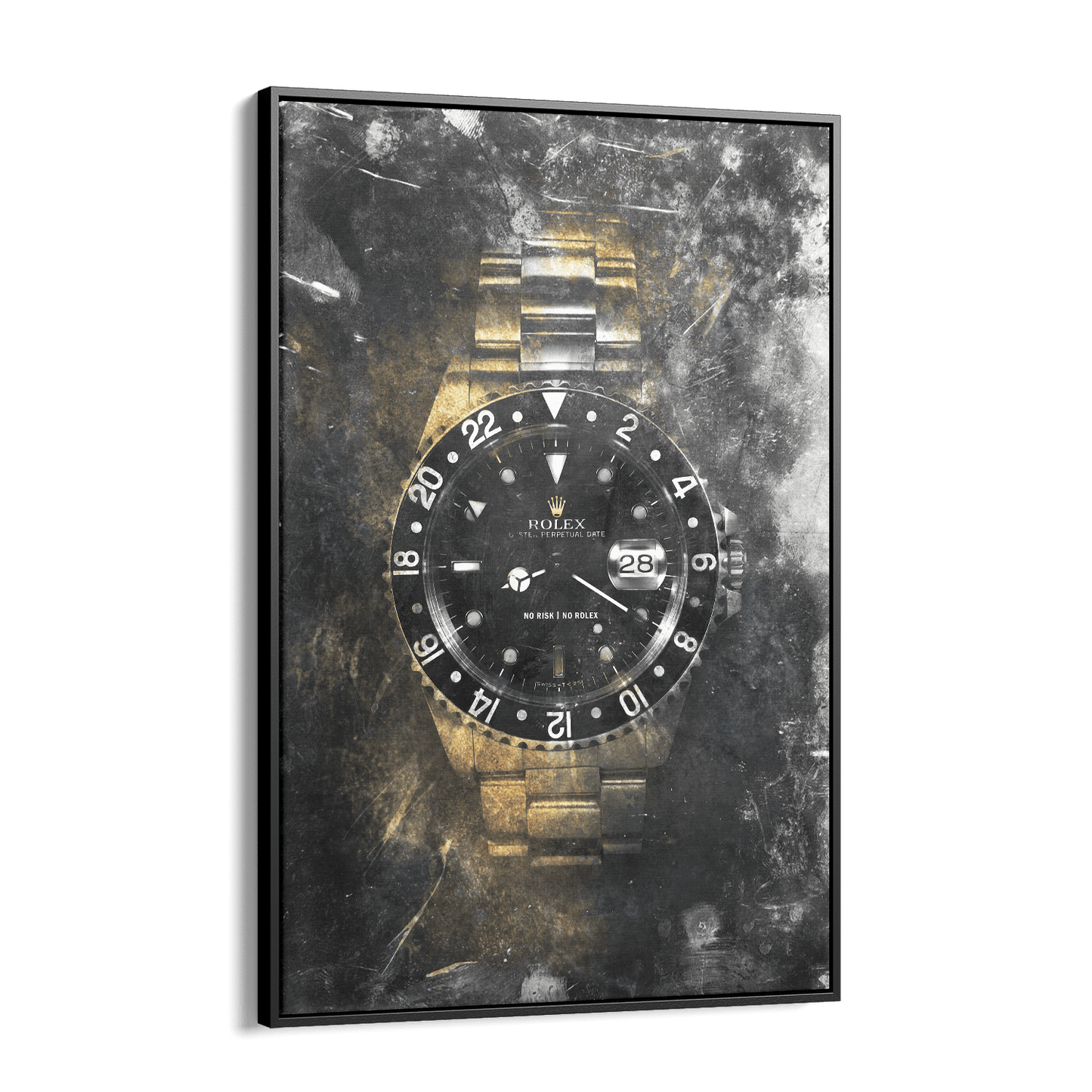 NO RISK NO ROLEX - GOLD*Canvas*40x60 cm*Baklijst*Kunstwerk*Masculina.nl
