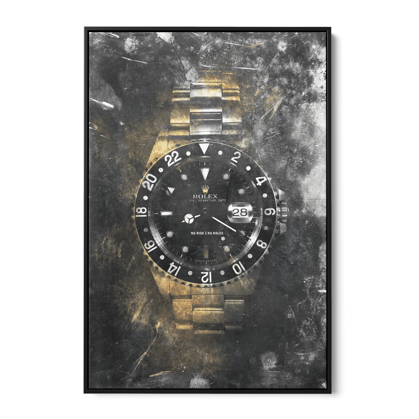 NO RISK NO ROLEX - GOLD*Canvas*40x60 cm*Baklijst*Kunstwerk*Masculina.nl
