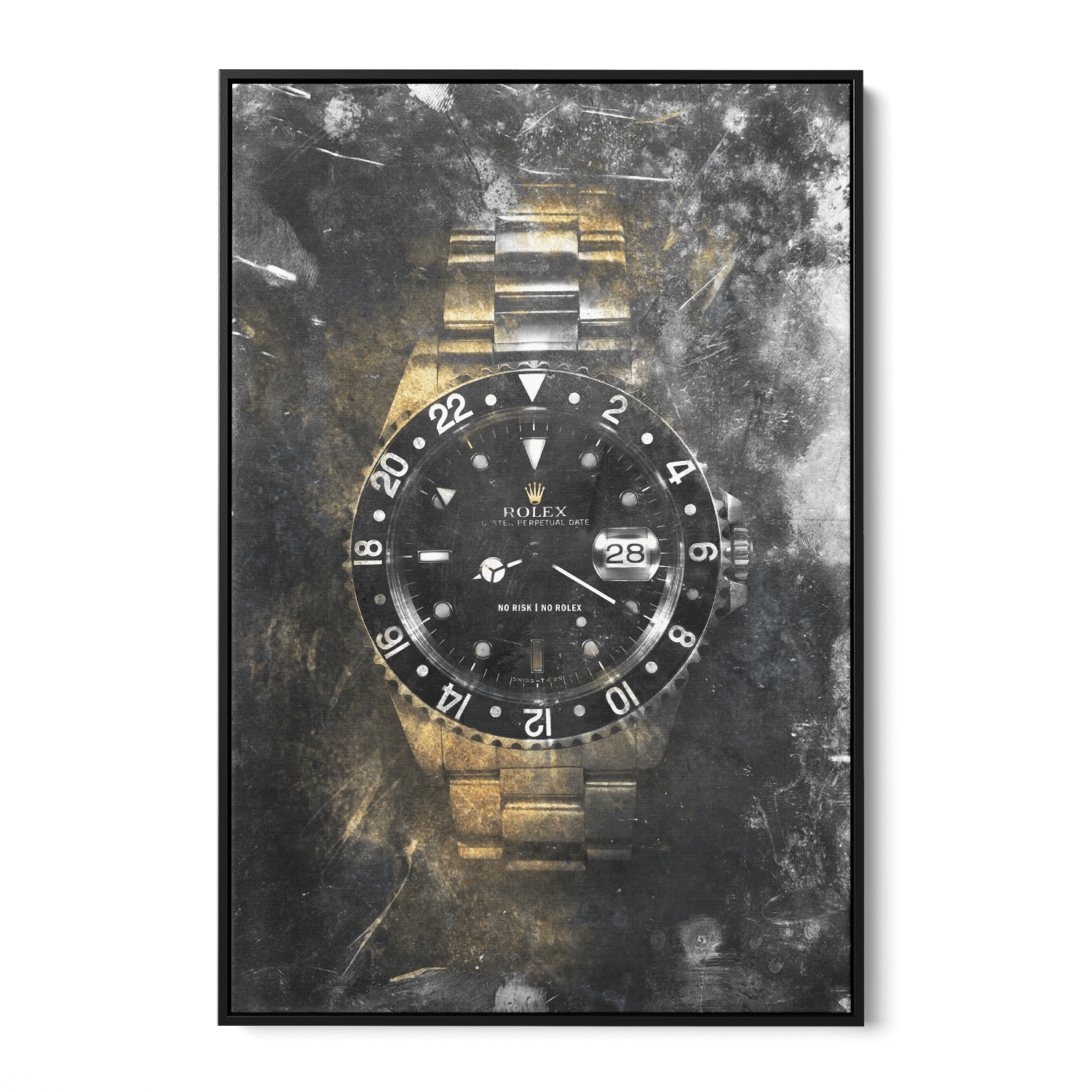 NO RISK NO ROLEX - GOLD*Canvas*40x60 cm*Baklijst*Kunstwerk*Masculina.nl