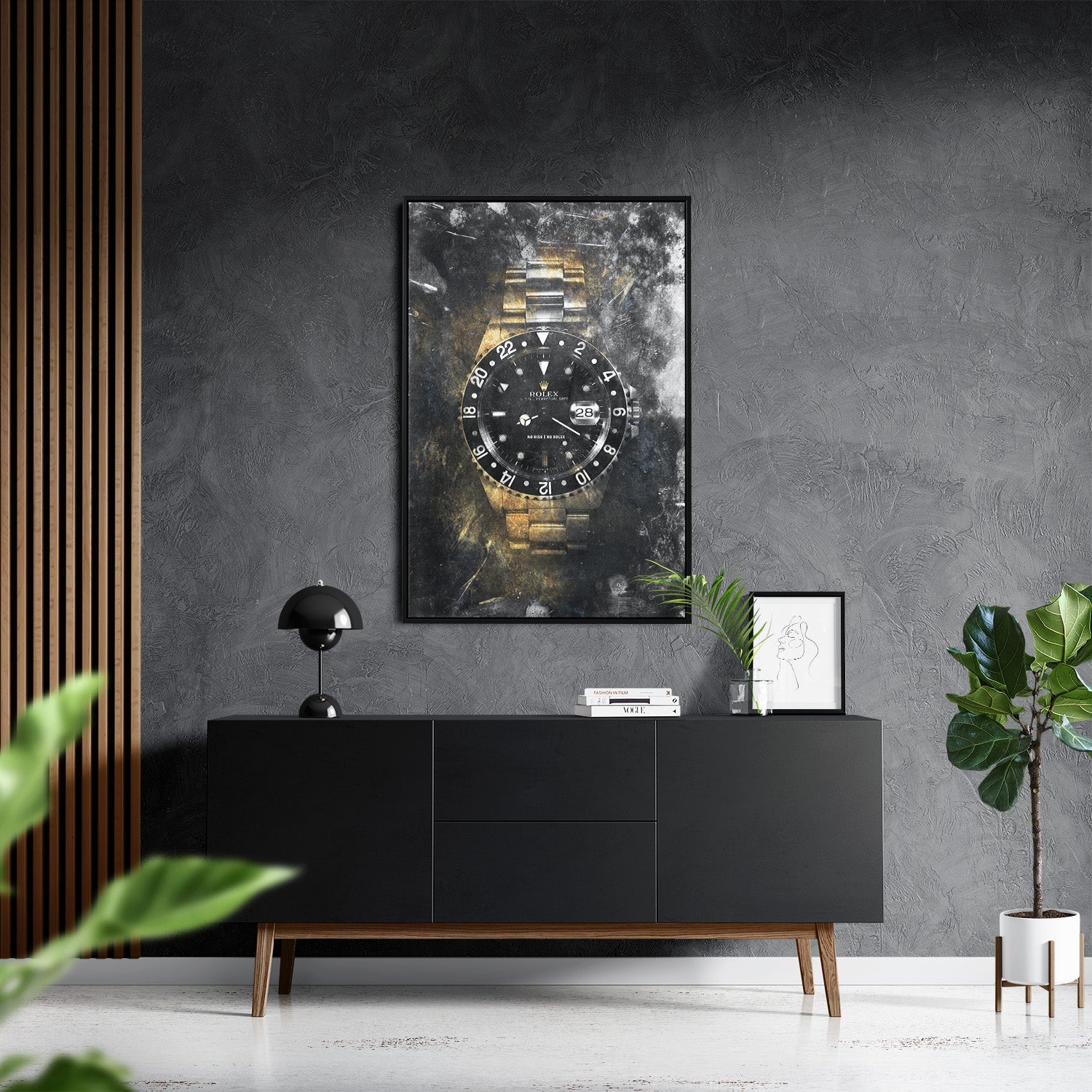 NO RISK NO ROLEX - GOLD*Canvas*40x60 cm*Baklijst*Kunstwerk*Masculina.nl
