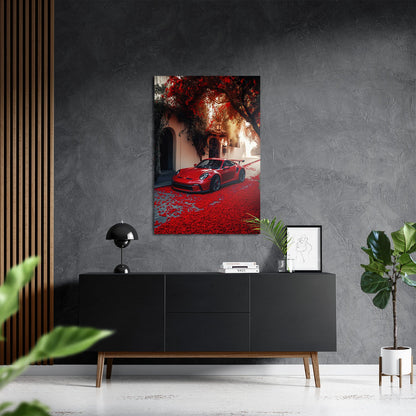 PORSCHE 992 GT3 RS x RED LEAVES*Dibond*40x60*Dibond*Kunstwerk*Masculina.nl