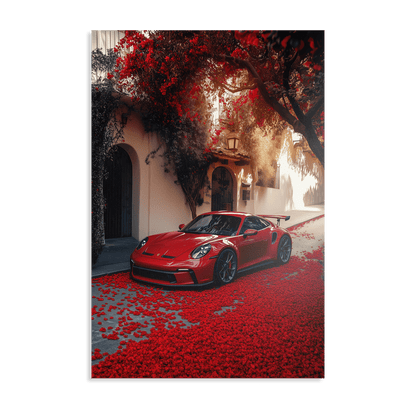 PORSCHE 992 GT3 RS x RED LEAVES*Dibond*40x60*Dibond*Kunstwerk*Masculina.nl