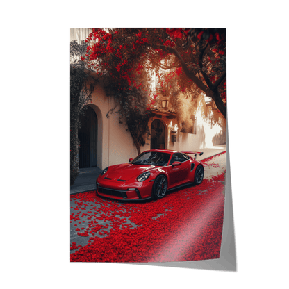 PORSCHE 992 GT3 RS x RED LEAVES*Papier*40x60*Papier*Kunstwerk*Masculina.nl