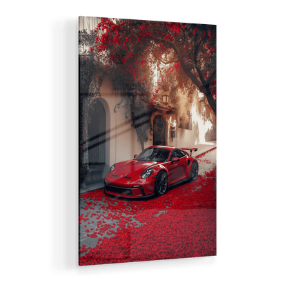 PORSCHE 992 GT3 RS x RED LEAVES*Plexiglas*40x60*Plexiglas*Kunstwerk*Masculina.nl
