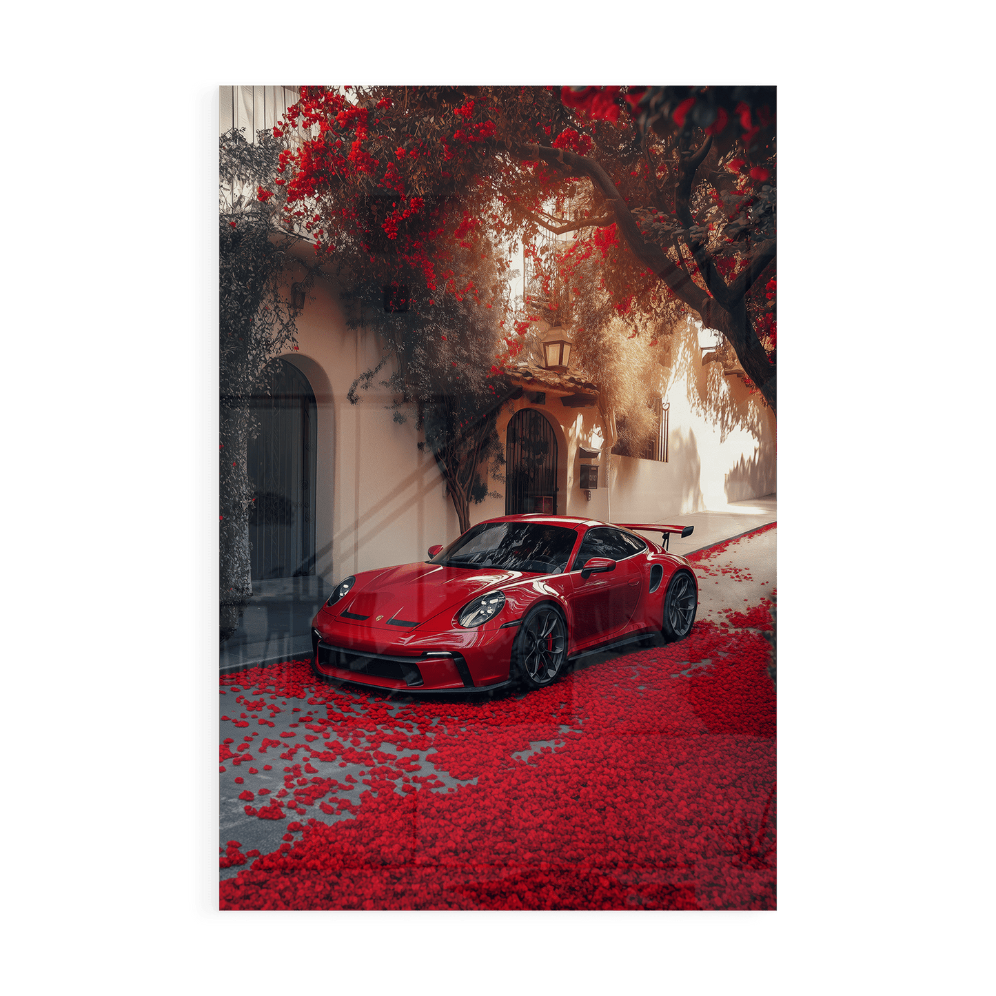 PORSCHE 992 GT3 RS x RED LEAVES*Plexiglas*40x60*Plexiglas*Kunstwerk*Masculina.nl