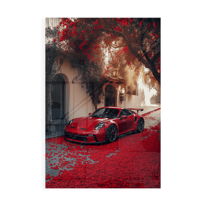 PORSCHE 992 GT3 RS x RED LEAVES*Plexiglas*40x60*Plexiglas*Kunstwerk*Masculina.nl