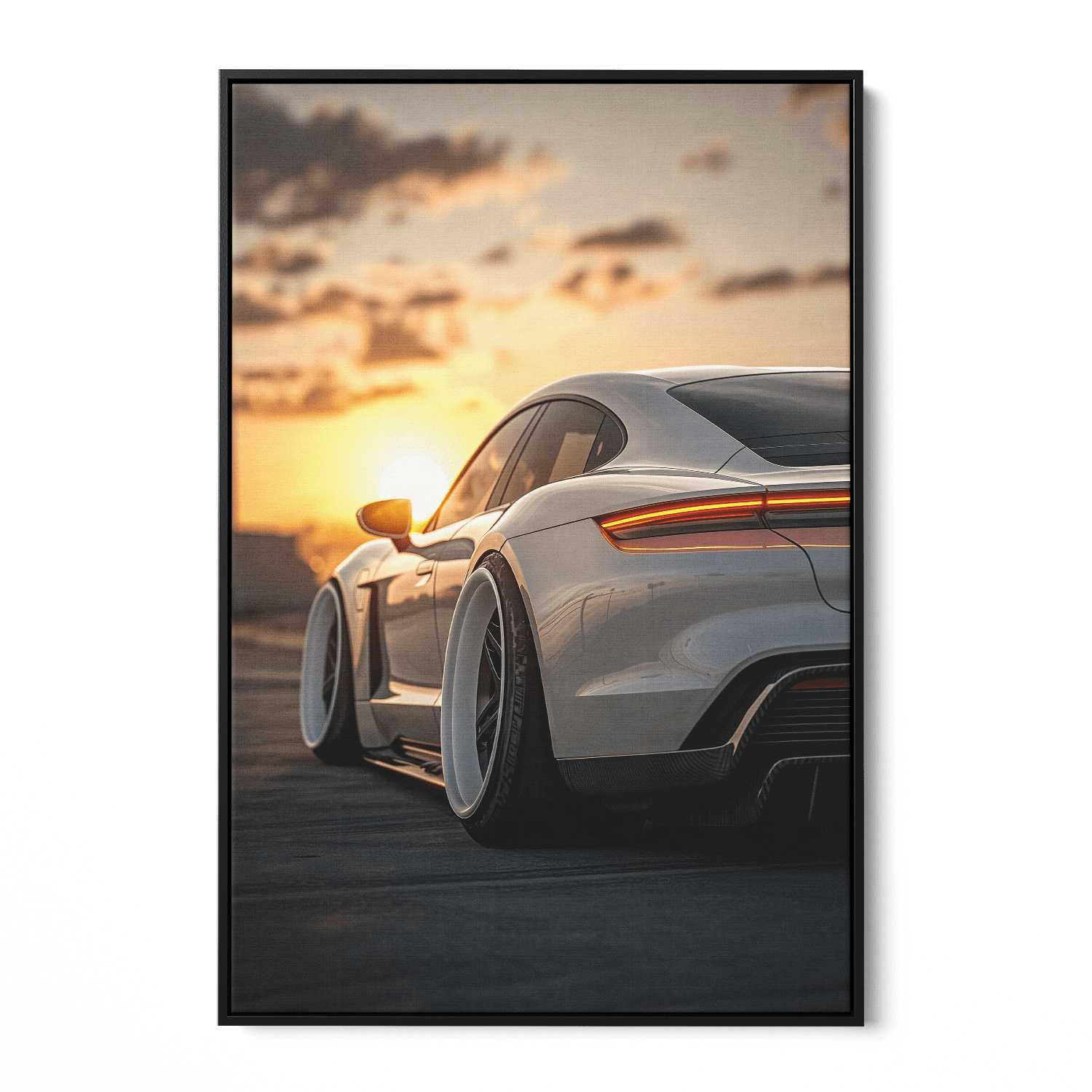 PORSCHE TAYCAN x SUNSET*Canvas*40x60*Baklijst*Kunstwerk*Masculina.nl