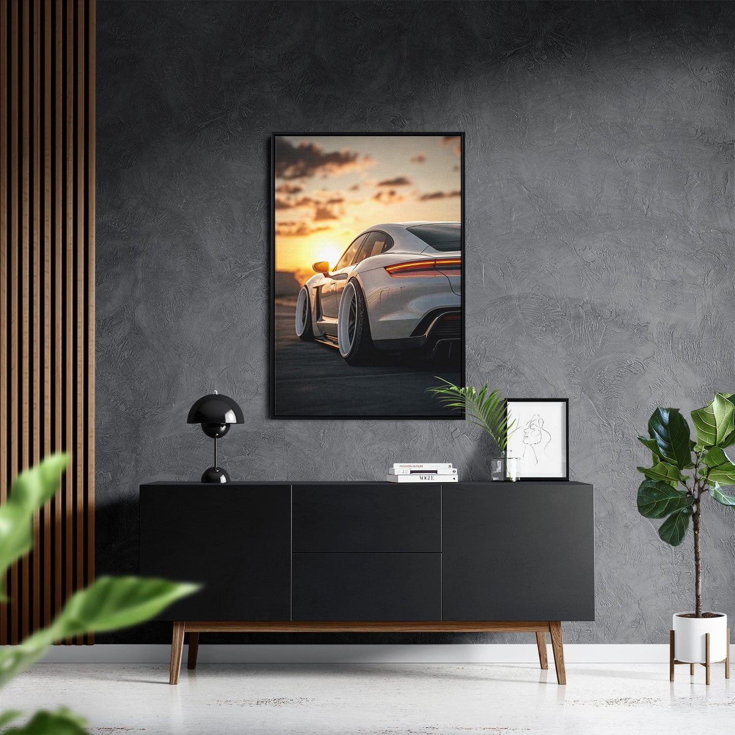 PORSCHE TAYCAN x SUNSET*Canvas*40x60*Baklijst*Kunstwerk*Masculina.nl