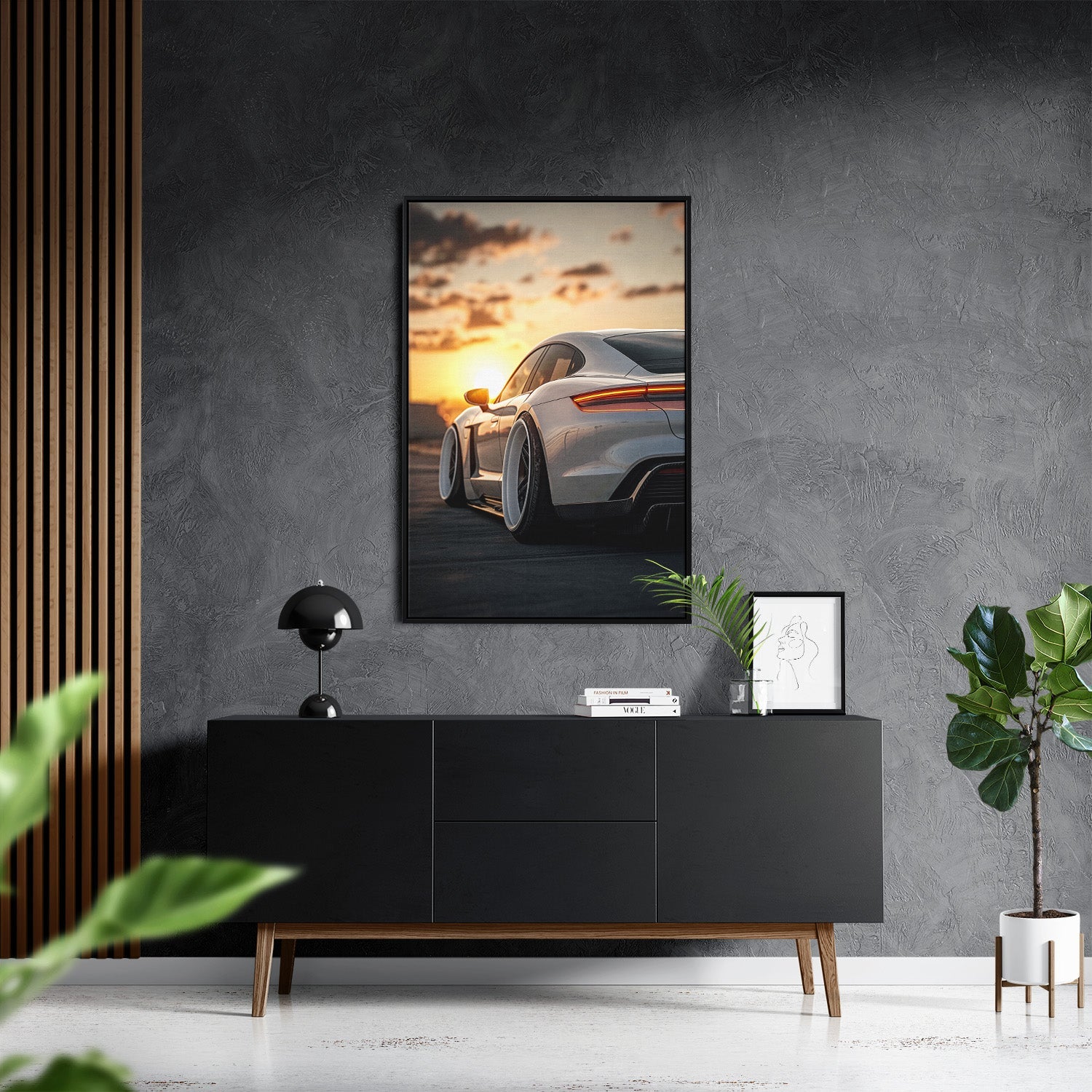 PORSCHE TAYCAN x SUNSET*Canvas*40x60*Baklijst*Kunstwerk*Masculina.nl