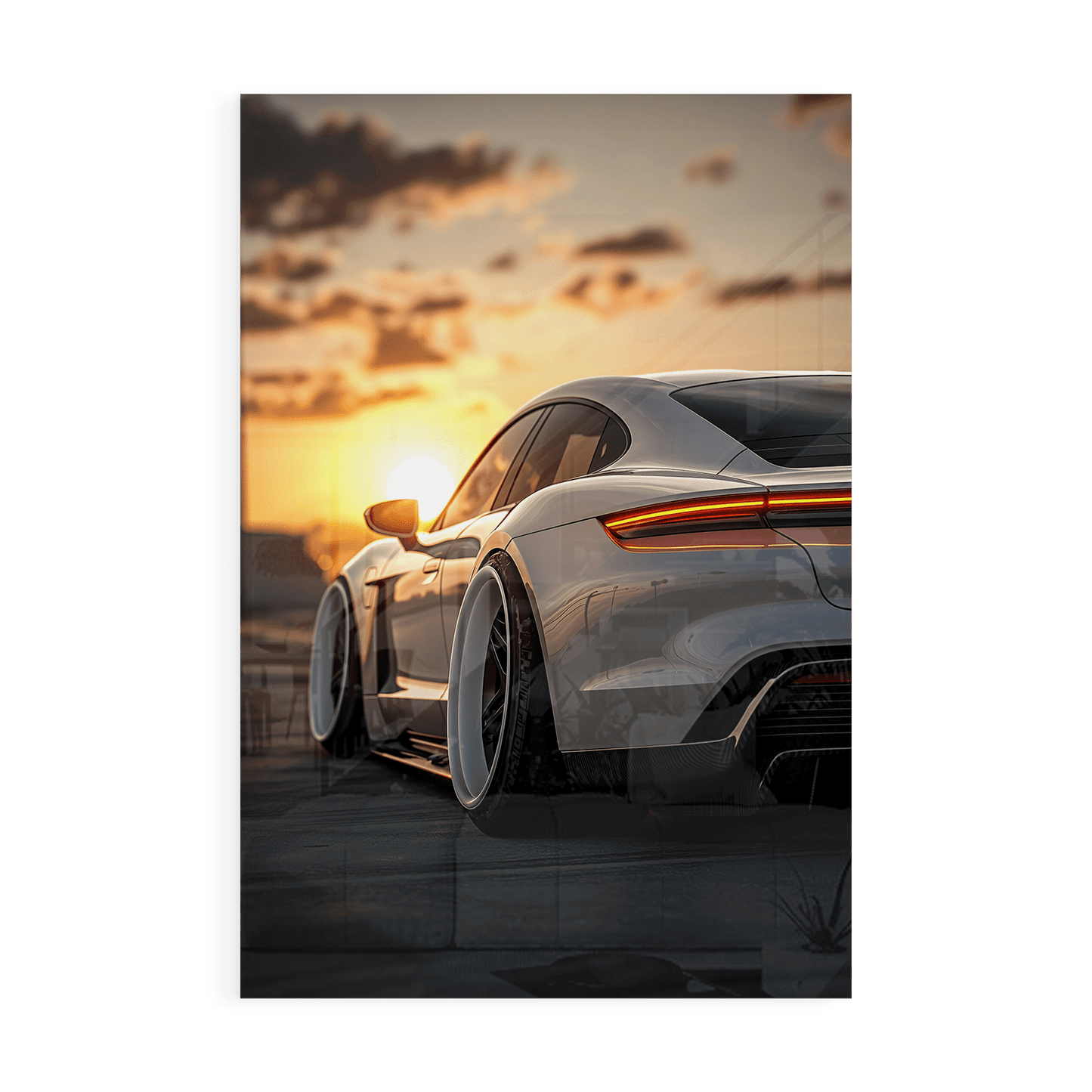 PORSCHE TAYCAN x SUNSET*Plexiglas*40x60*Plexiglas*Kunstwerk*Masculina.nl