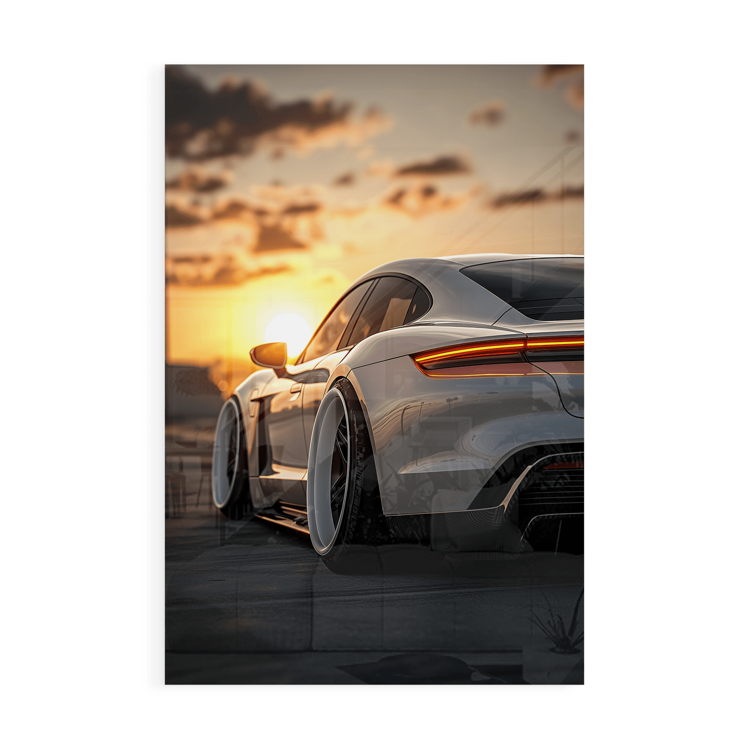 PORSCHE TAYCAN x SUNSET*Plexiglas*40x60*Plexiglas*Kunstwerk*Masculina.nl