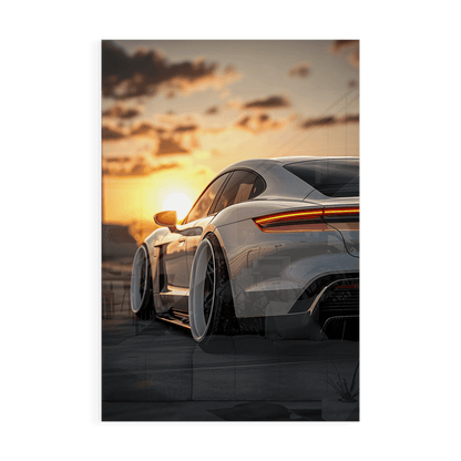 PORSCHE TAYCAN x SUNSET*Plexiglas*40x60*Plexiglas*Kunstwerk*Masculina.nl