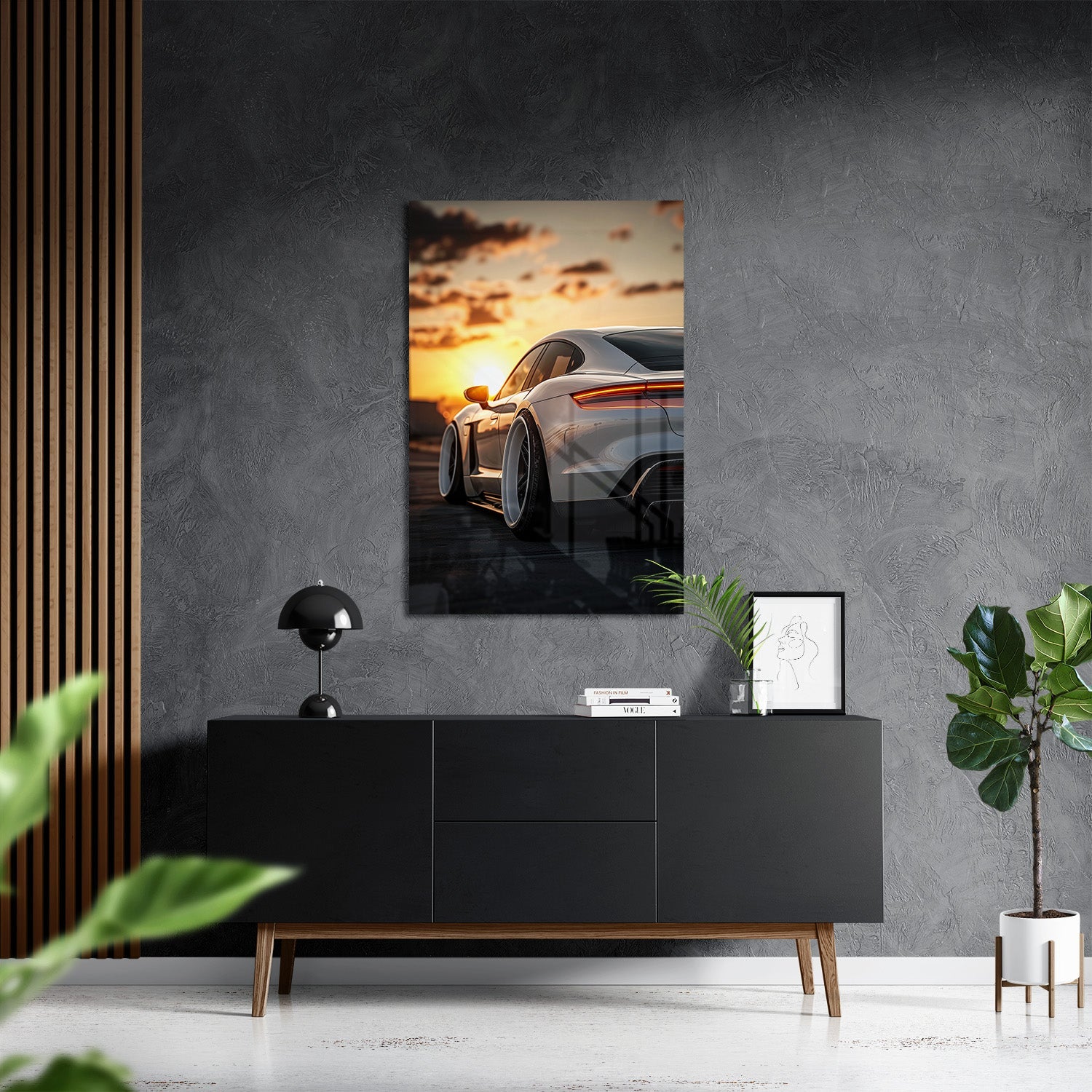 PORSCHE TAYCAN x SUNSET*Plexiglas*40x60*Plexiglas*Kunstwerk*Masculina.nl
