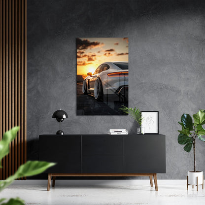 PORSCHE TAYCAN x SUNSET*Plexiglas*40x60*Plexiglas*Kunstwerk*Masculina.nl