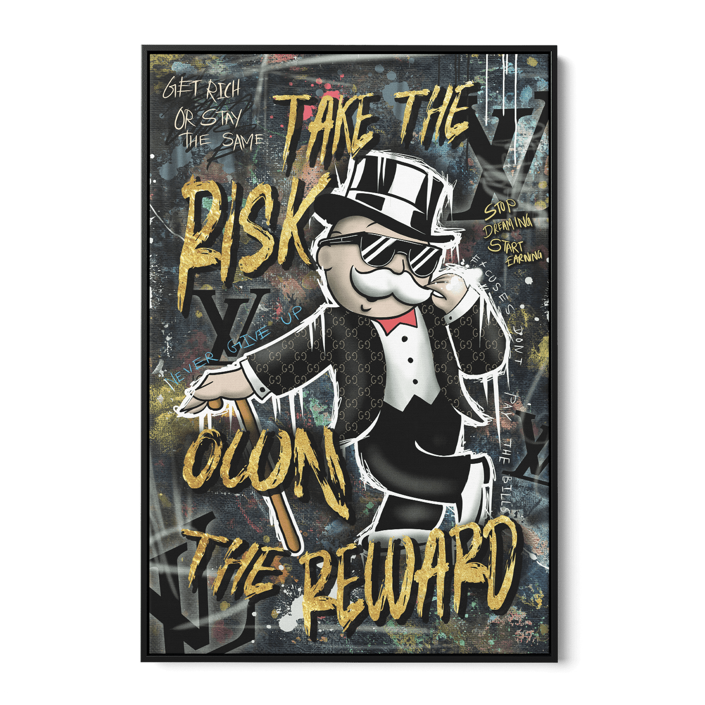 TAKE THE RISK OWN THE REWARD*Canvas*40x60*Baklijst*Kunstwerk*Masculina.nl