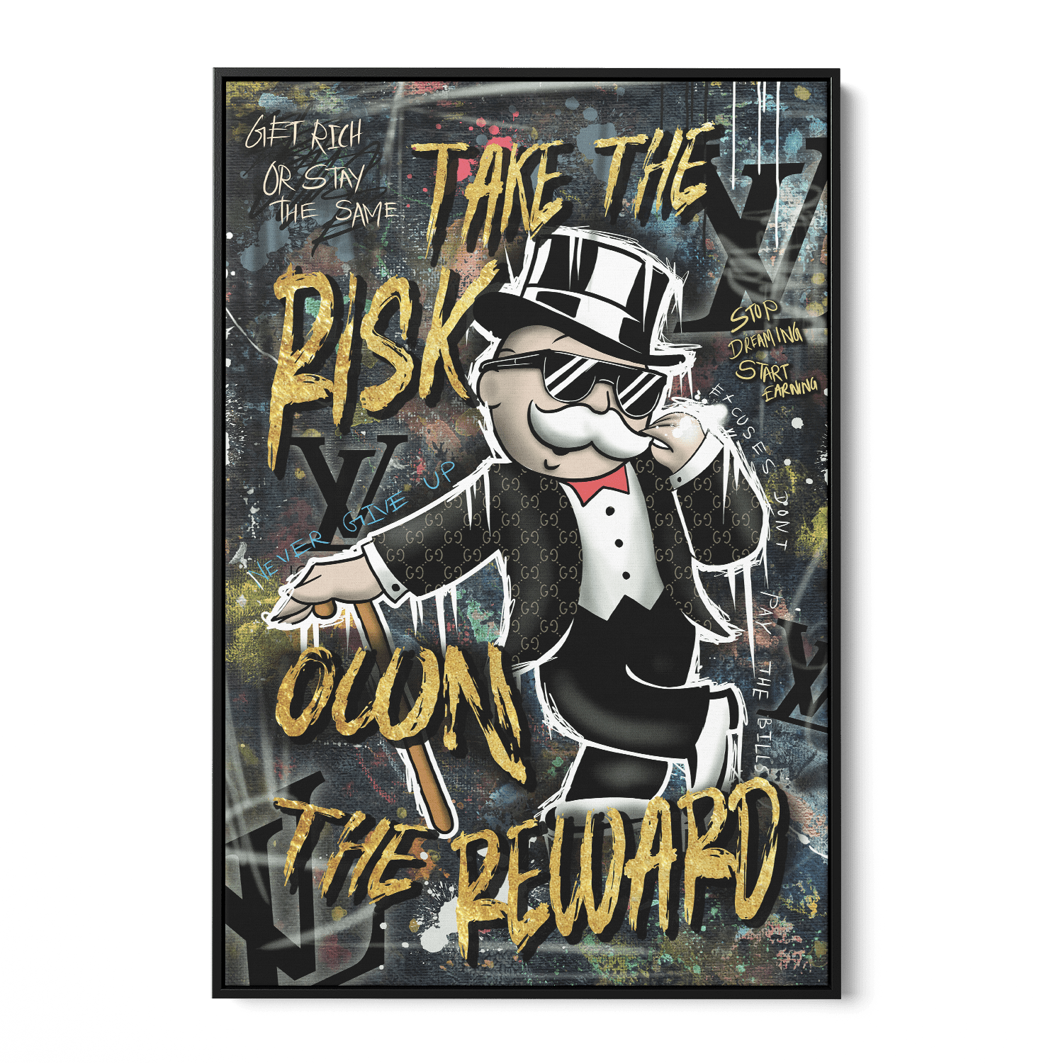 TAKE THE RISK OWN THE REWARD*Canvas*40x60*Baklijst*Kunstwerk*Masculina.nl