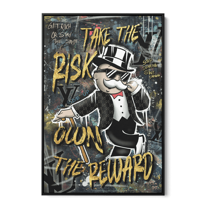 TAKE THE RISK OWN THE REWARD*Canvas*40x60*Baklijst*Kunstwerk*Masculina.nl