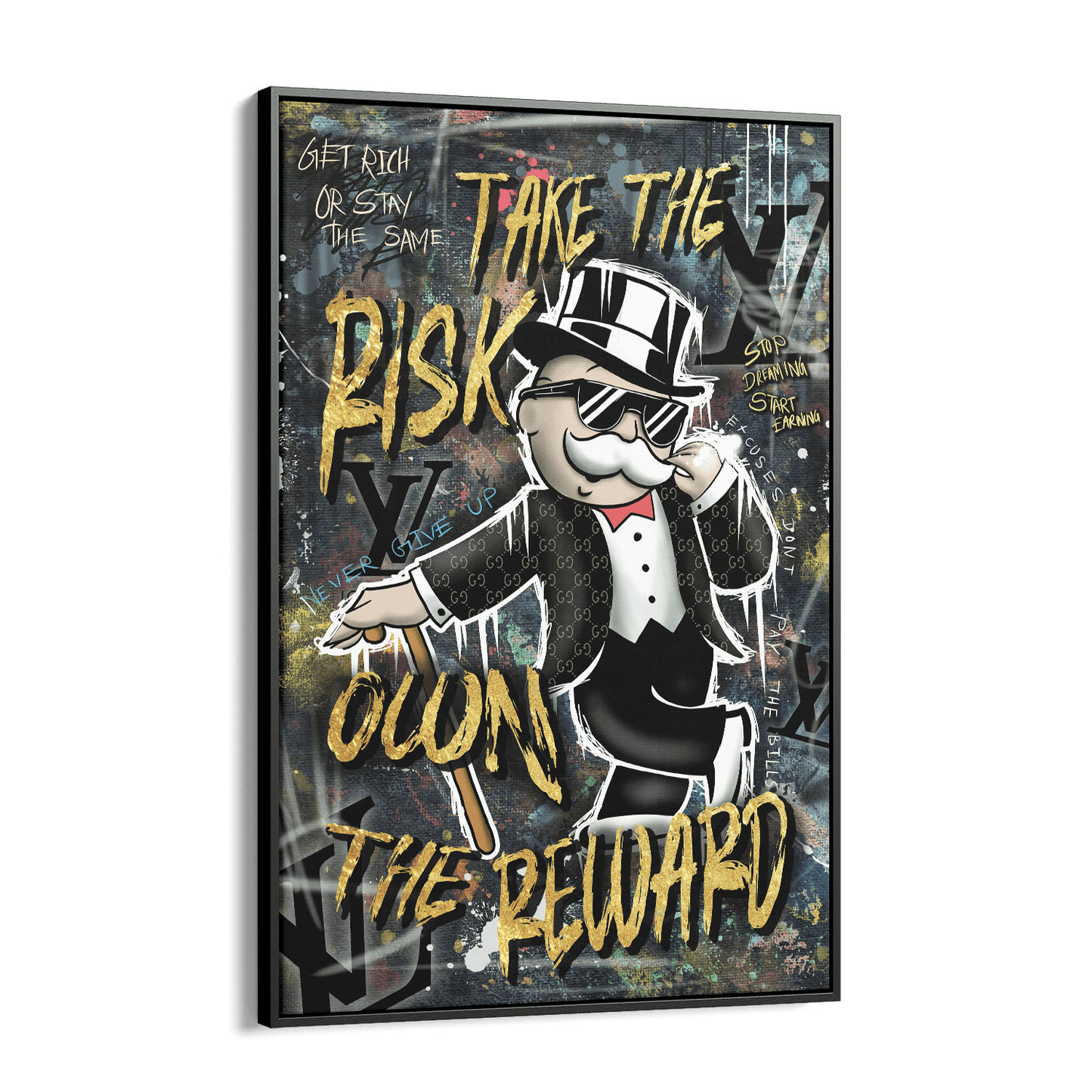 TAKE THE RISK OWN THE REWARD*Canvas*40x60*Baklijst*Kunstwerk*Masculina.nl