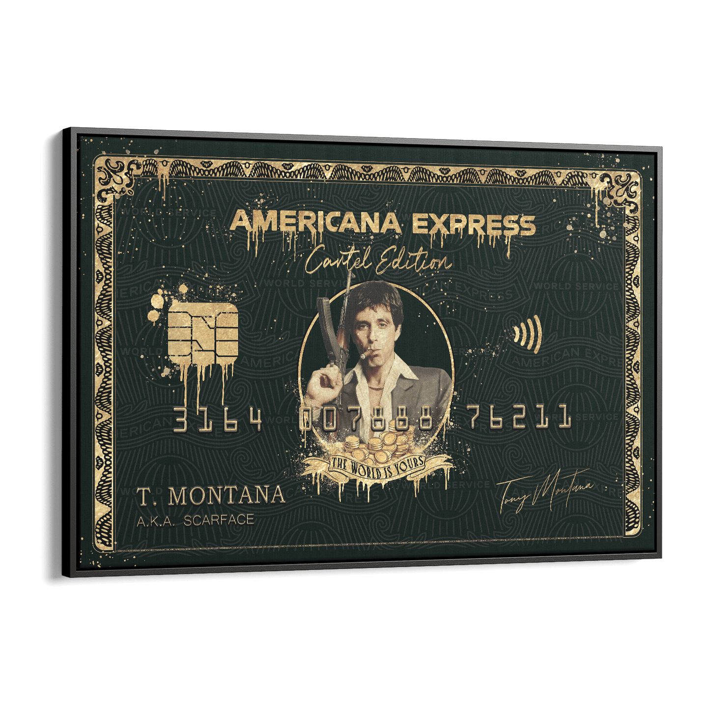 TONY MONTANA - AMERICANA EXPRESS*Canvas*60x40 cm*Baklijst*Kunstwerk*Masculina.nl