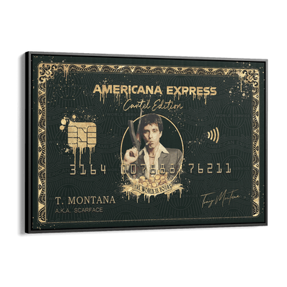 TONY MONTANA - AMERICANA EXPRESS*Canvas*60x40 cm*Baklijst*Kunstwerk*Masculina.nl