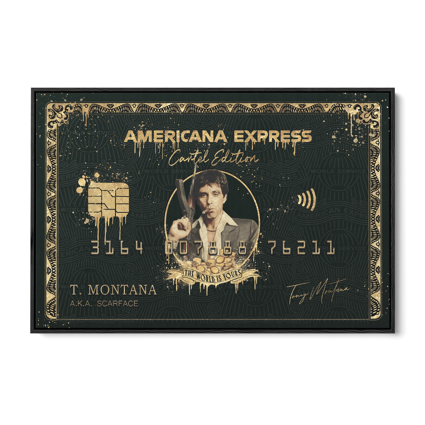 TONY MONTANA - AMERICANA EXPRESS*Canvas*60x40 cm*Baklijst*Kunstwerk*Masculina.nl