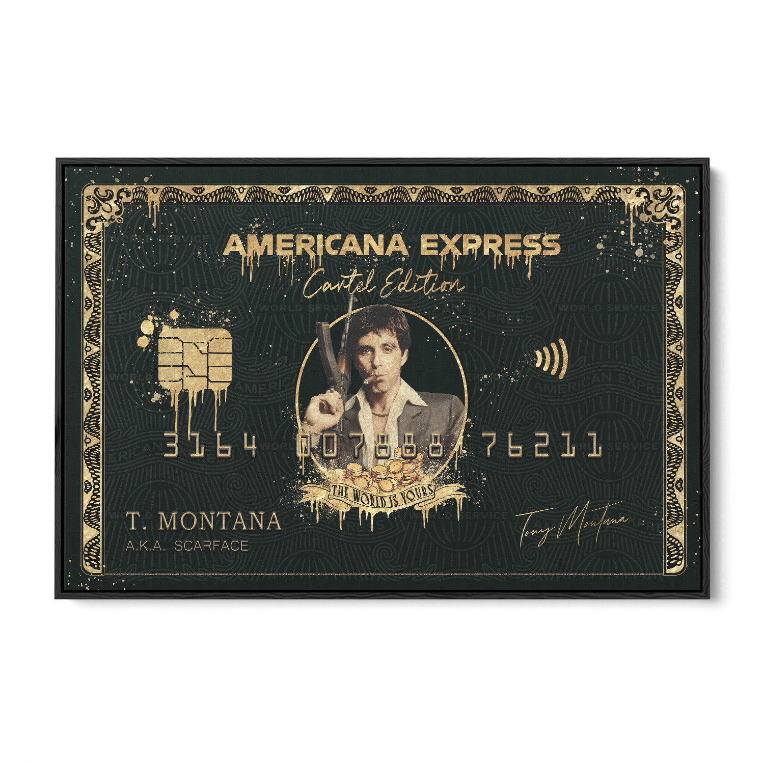 TONY MONTANA - AMERICANA EXPRESS*Canvas*60x40 cm*Baklijst*Kunstwerk*Masculina.nl